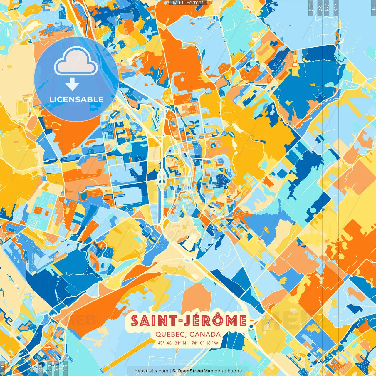Saint-Jérôme, Quebec, Canada blue and orange vector art map template
