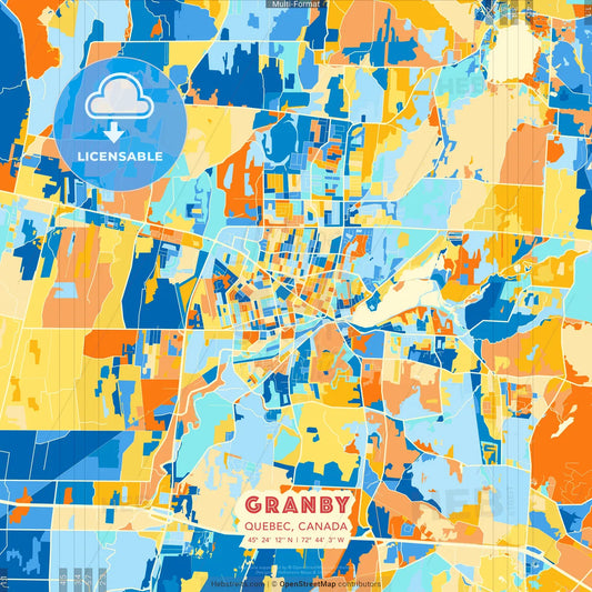 Granby, Quebec, Canada blue and orange vector art map template