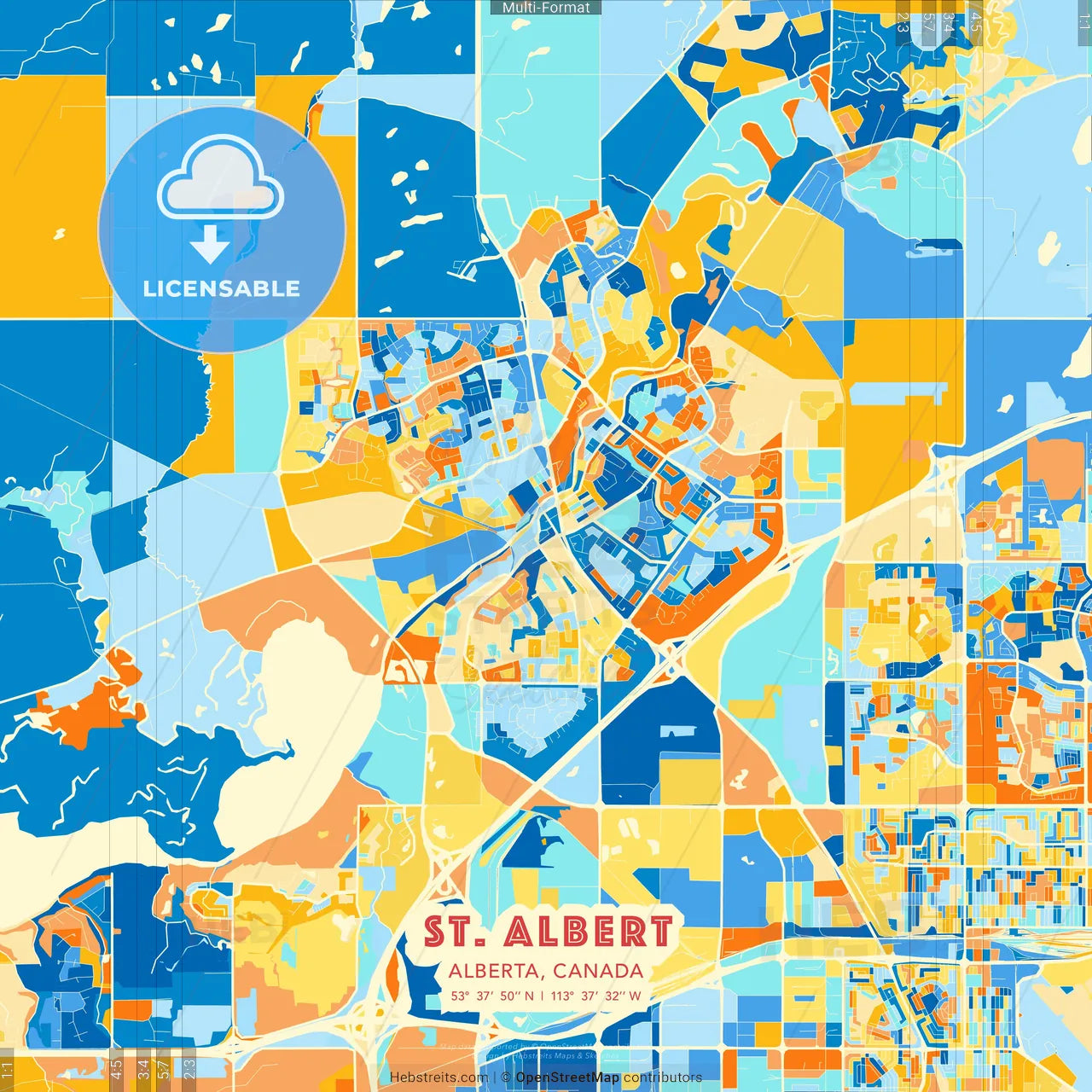 St. Albert, Alberta, Canada blue and orange vector art map template