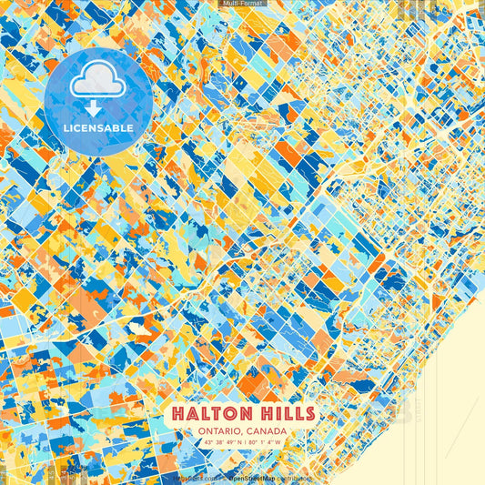 Halton Hills, Ontario, Canada blue and orange vector art map template