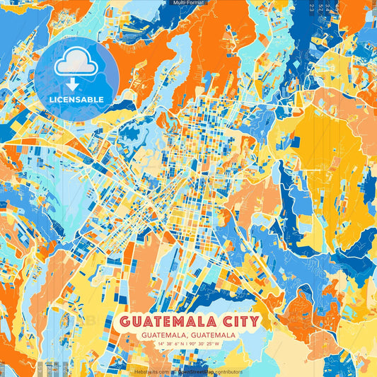 Guatemala City, Guatemala, Guatemala blue and orange vector art map template