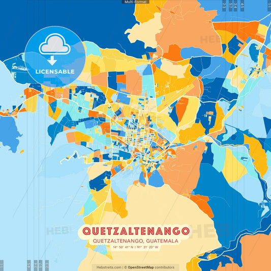 Quetzaltenango, Quetzaltenango, Guatemala blue and orange vector art map template
