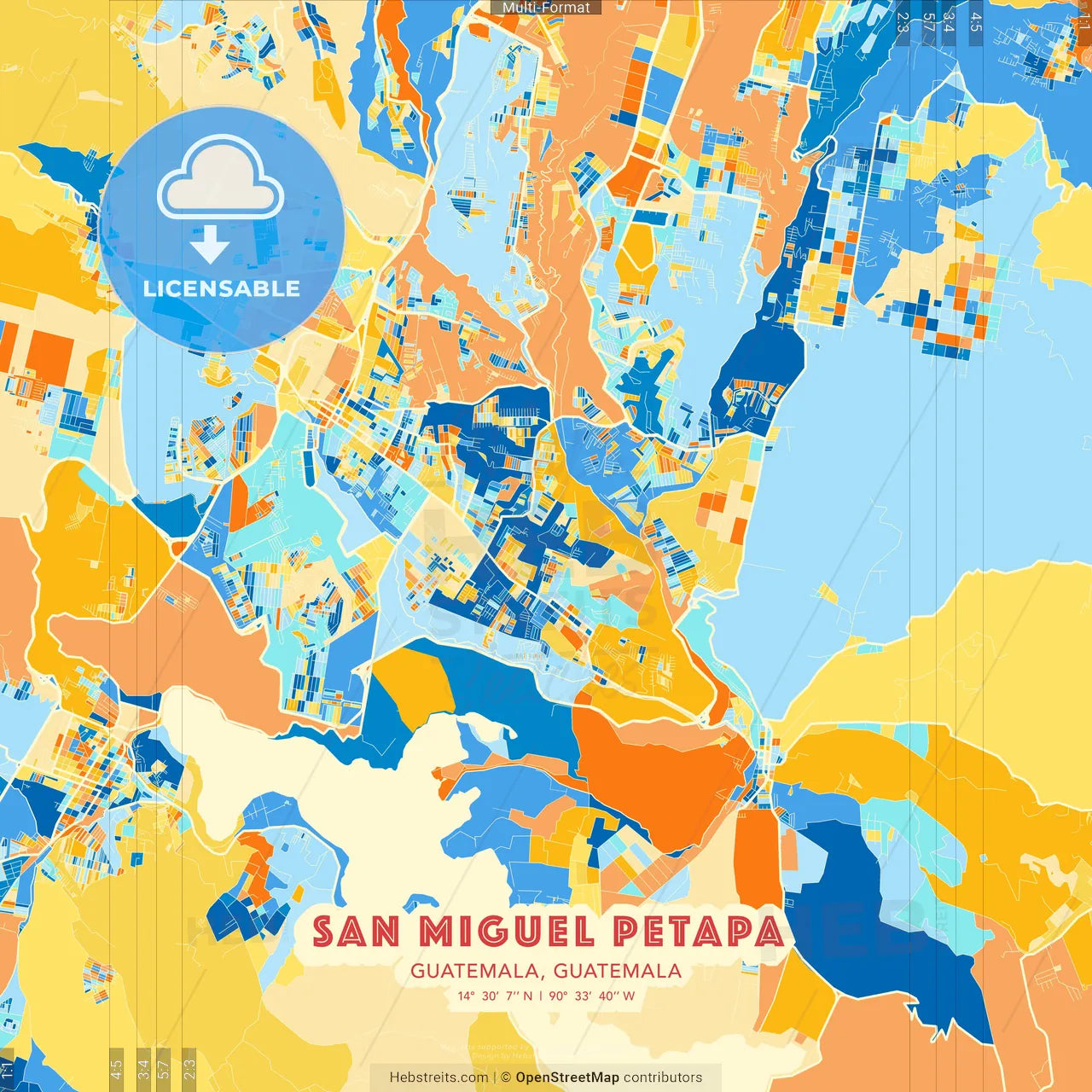 San Miguel Petapa, Guatemala, Guatemala blue and orange vector art map template