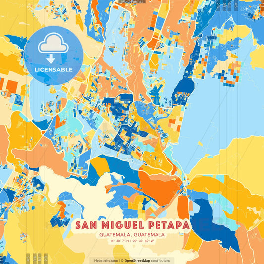 San Miguel Petapa, Guatemala, Guatemala blue and orange vector art map template