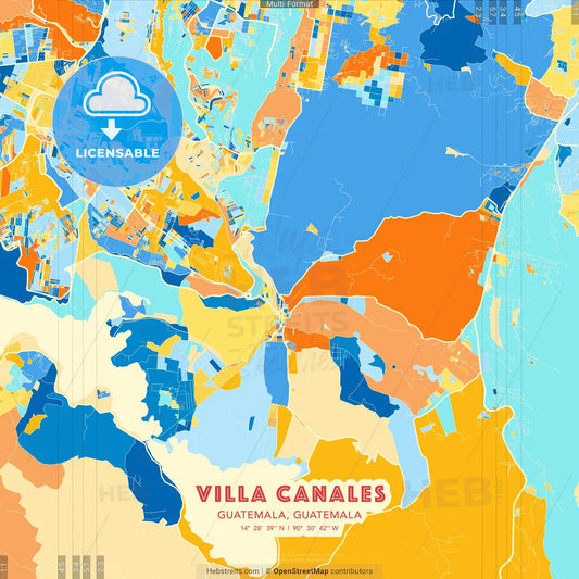 Villa Canales, Guatemala, Guatemala blue and orange vector art map template