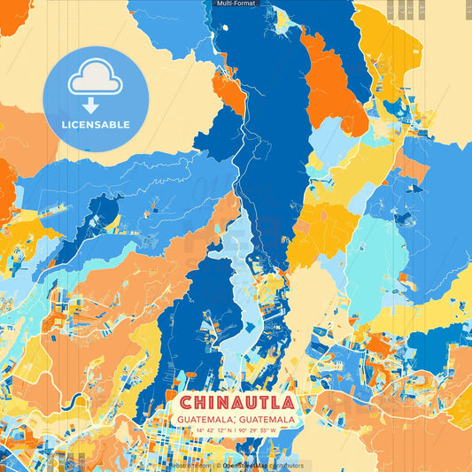 Chinautla, Guatemala, Guatemala blue and orange vector art map template