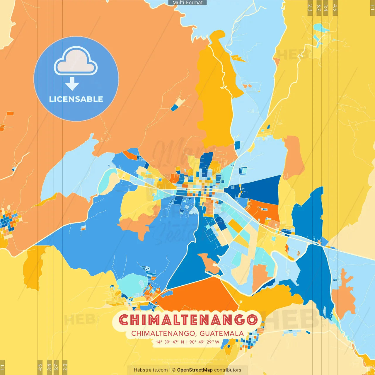 Chimaltenango, Chimaltenango, Guatemala blue and orange vector art map template