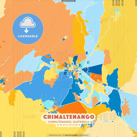 Chimaltenango, Chimaltenango, Guatemala blue and orange vector art map template