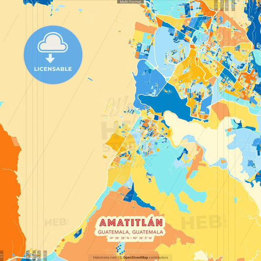Amatitlán, Guatemala, Guatemala blue and orange vector art map template
