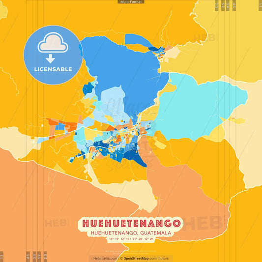 Huehuetenango, Huehuetenango, Guatemala blue and orange vector art map template