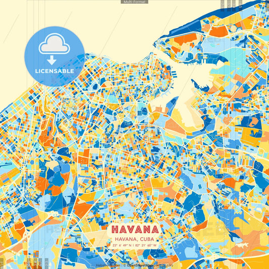 Havana, Havana, Cuba blue and orange vector art map template