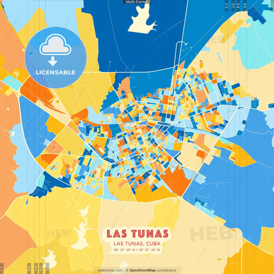 Las Tunas, Las Tunas, Cuba blue and orange vector art map template