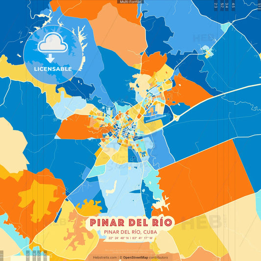 Pinar del Río, Pinar del Río, Cuba blue and orange vector art map template