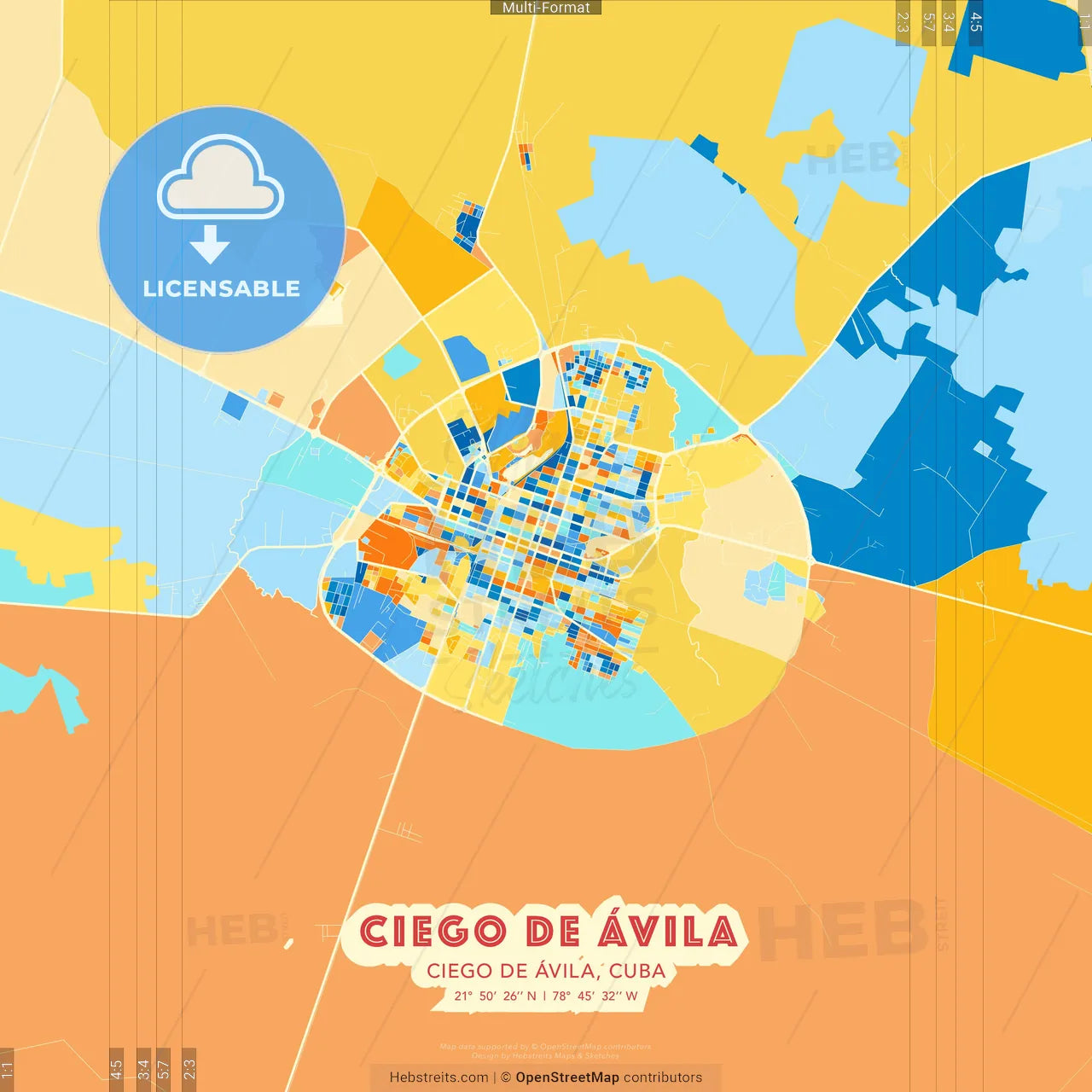 Ciego de Ávila, Ciego de Ávila, Cuba blue and orange vector art map template