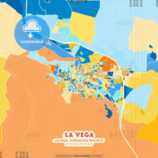La Vega, La Vega, Dominican Republic blue and orange vector art map template