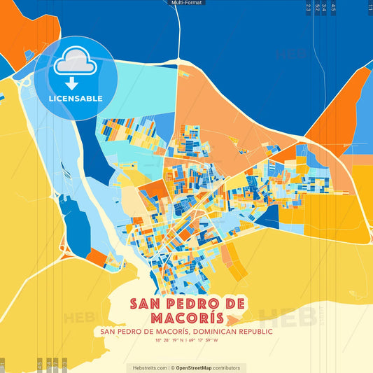 San Pedro de Macorís, San Pedro de Macorís, Dominican Republic blue and orange vector art map template
