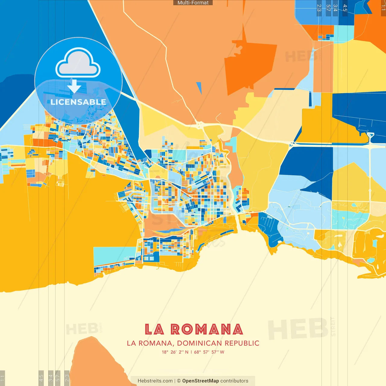 La Romana, La Romana, Dominican Republic blue and orange vector art map template