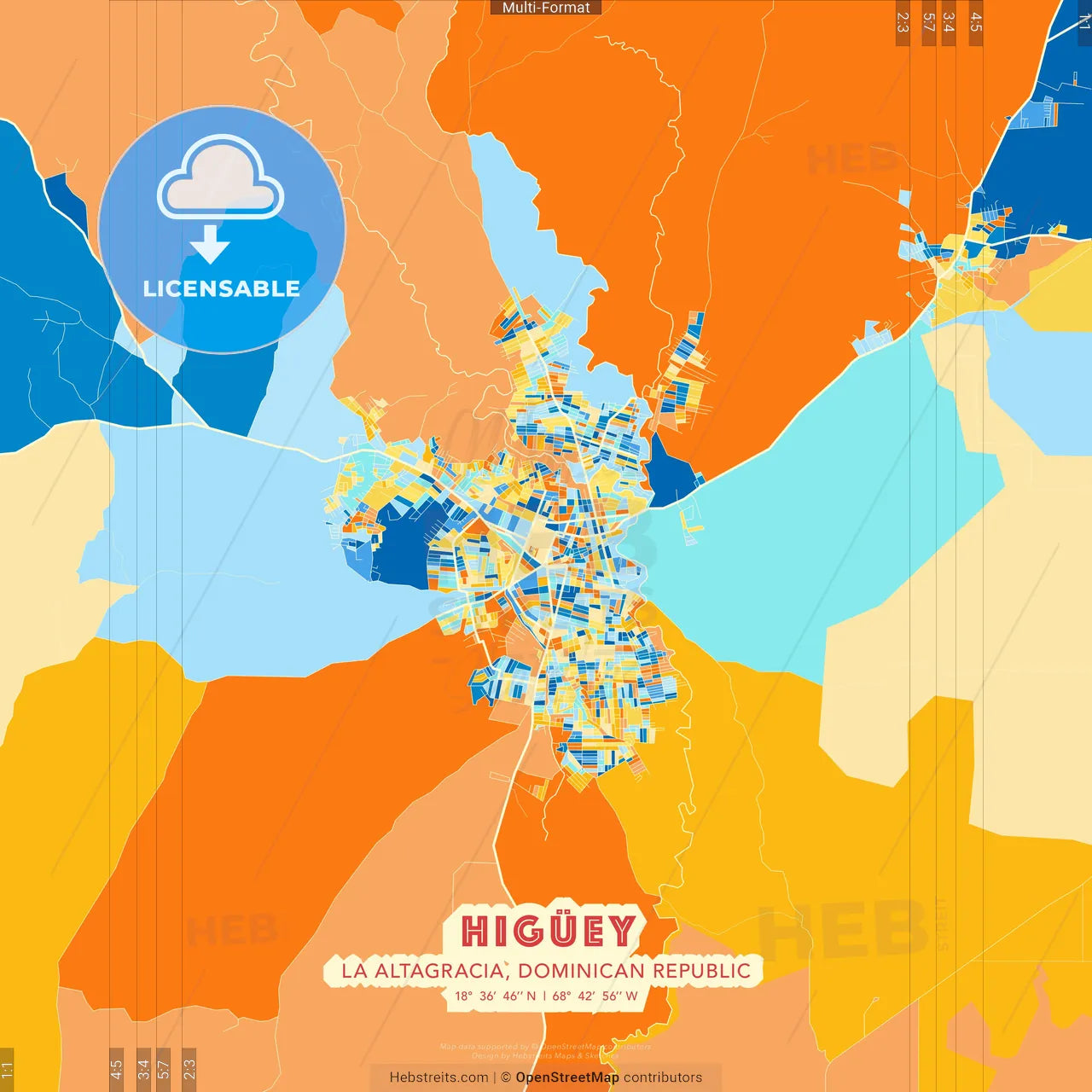 Higüey, La Altagracia, Dominican Republic blue and orange vector art map template