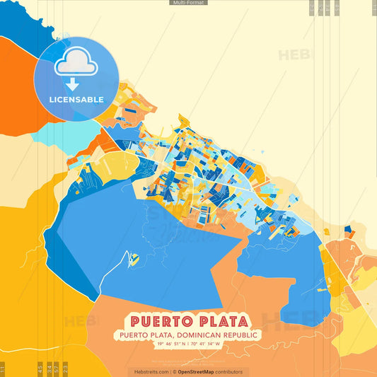 Puerto Plata, Puerto Plata, Dominican Republic blue and orange vector art map template