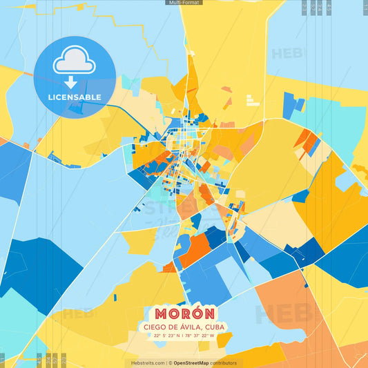 Morón, Ciego de Ávila, Cuba blue and orange vector art map template