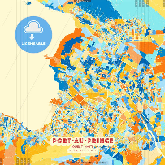 Port-au-Prince, Ouest, Haiti blue and orange vector art map template