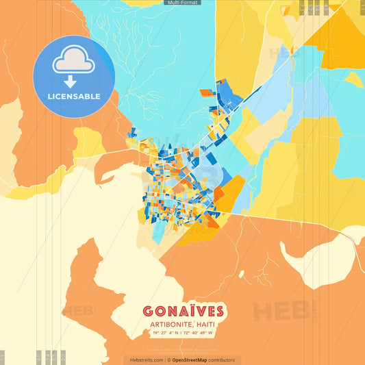 Gonaïves, Artibonite, Haiti blue and orange vector art map template