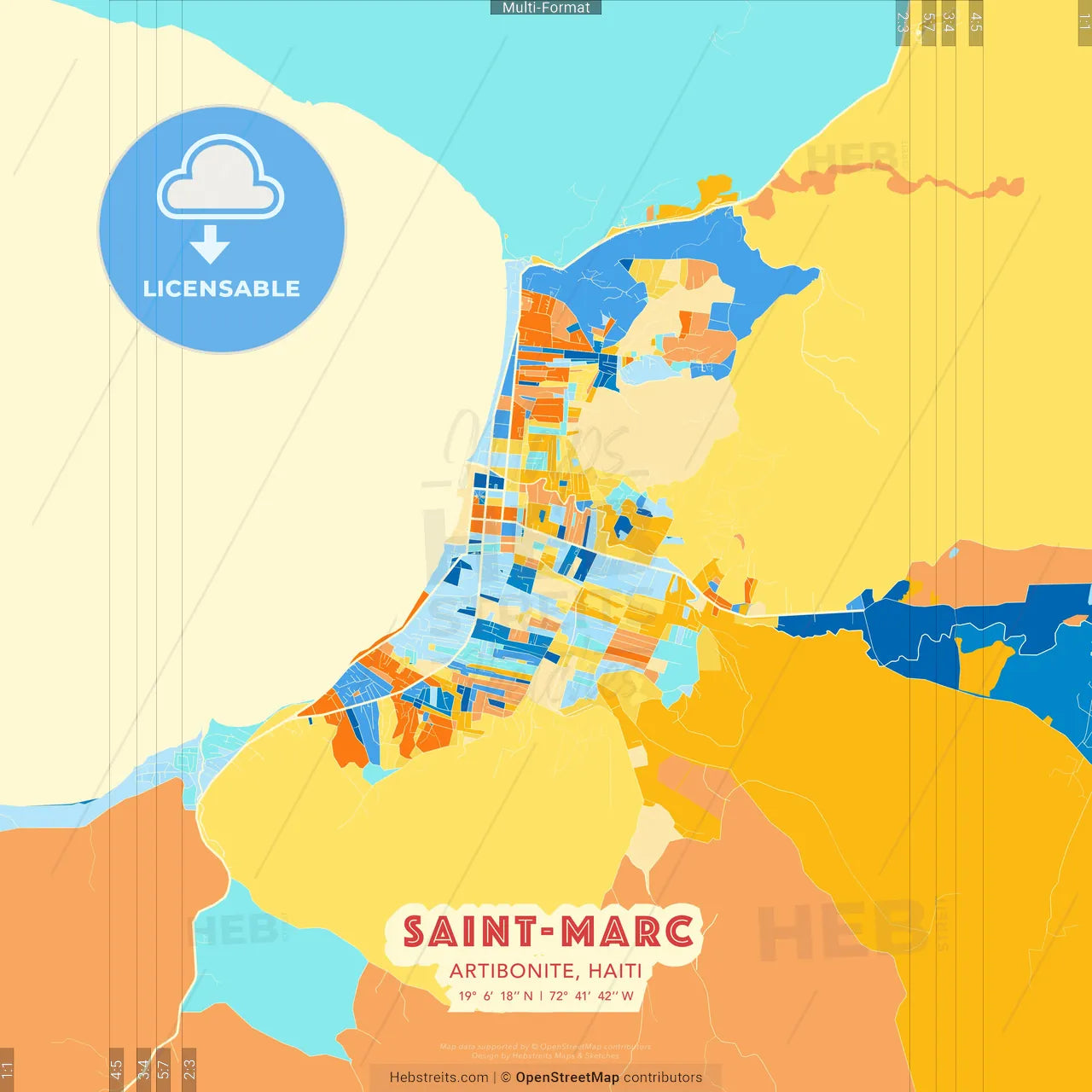 Saint-Marc, Artibonite, Haiti blue and orange vector art map template