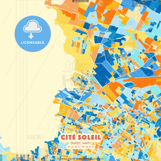 Cité Soleil, Ouest, Haiti blue and orange vector art map template