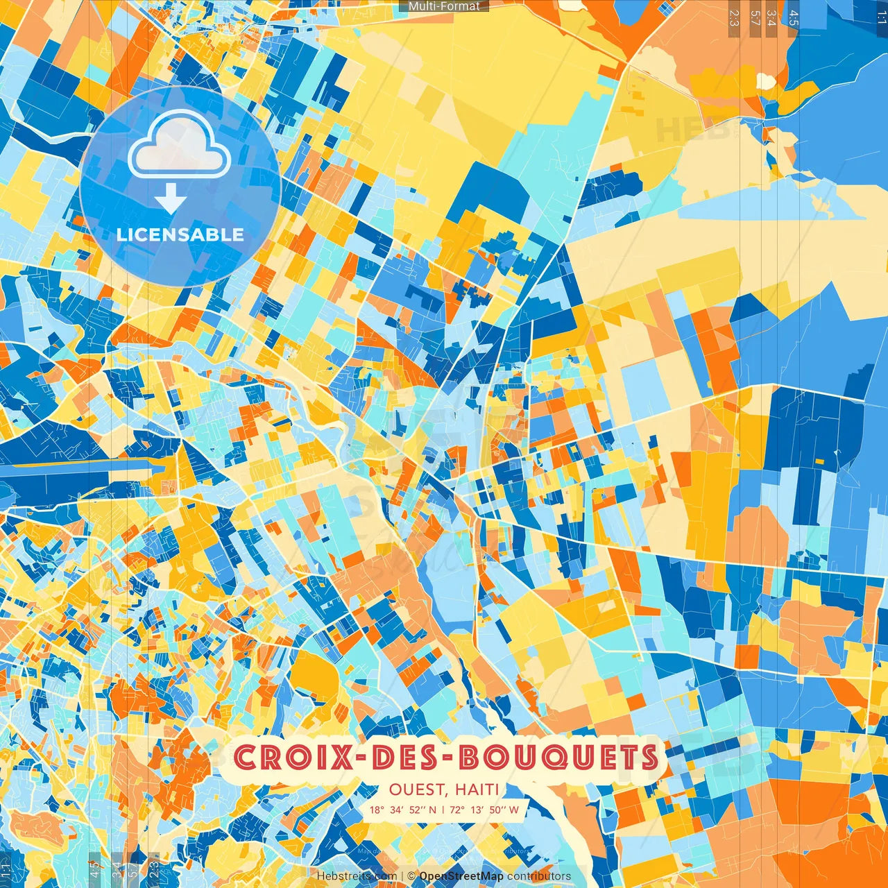 Croix-des-Bouquets, Ouest, Haiti blue and orange vector art map template