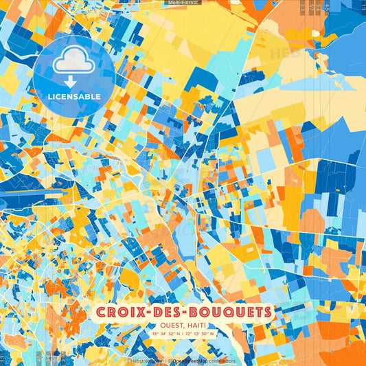 Croix-des-Bouquets, Ouest, Haiti blue and orange vector art map template