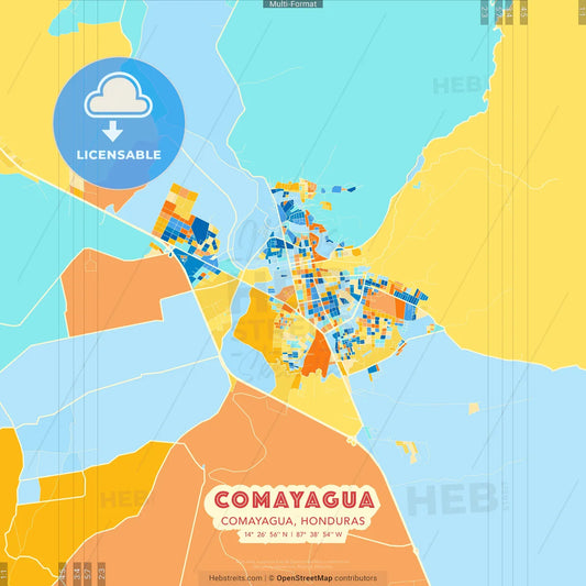 Comayagua, Comayagua, Honduras blue and orange vector art map template