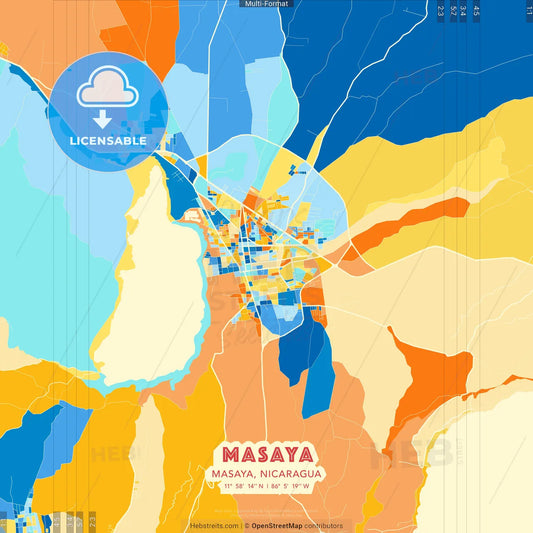 Masaya, Masaya, Nicaragua blue and orange vector art map template