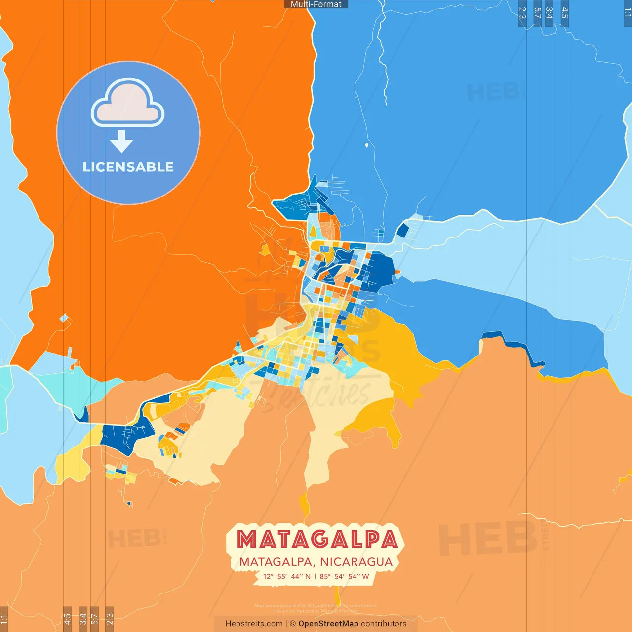 Matagalpa, Matagalpa, Nicaragua blue and orange vector art map template