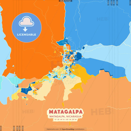 Matagalpa, Matagalpa, Nicaragua blue and orange vector art map template