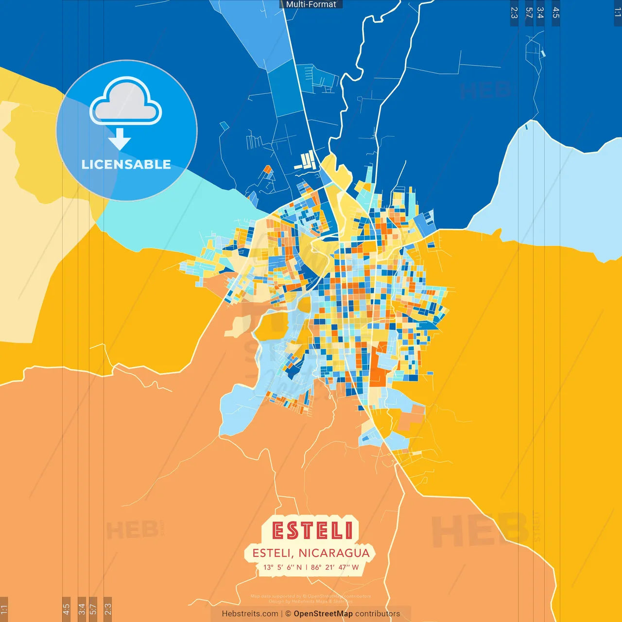 Esteli, Esteli, Nicaragua blue and orange vector art map template