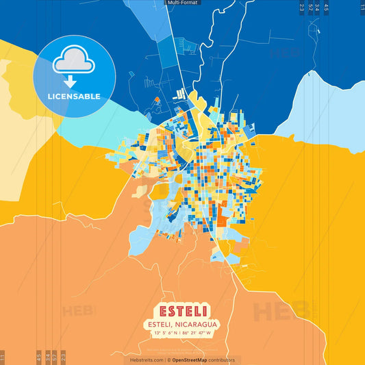 Esteli, Esteli, Nicaragua blue and orange vector art map template