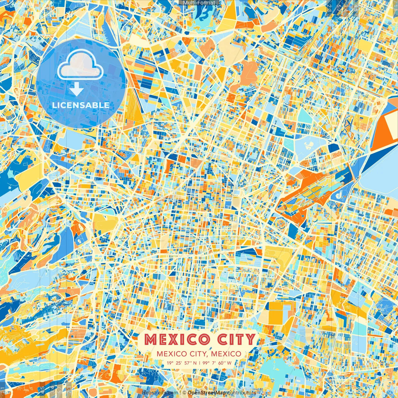 Mexico City, Mexico City, Mexico blue and orange vector art map template