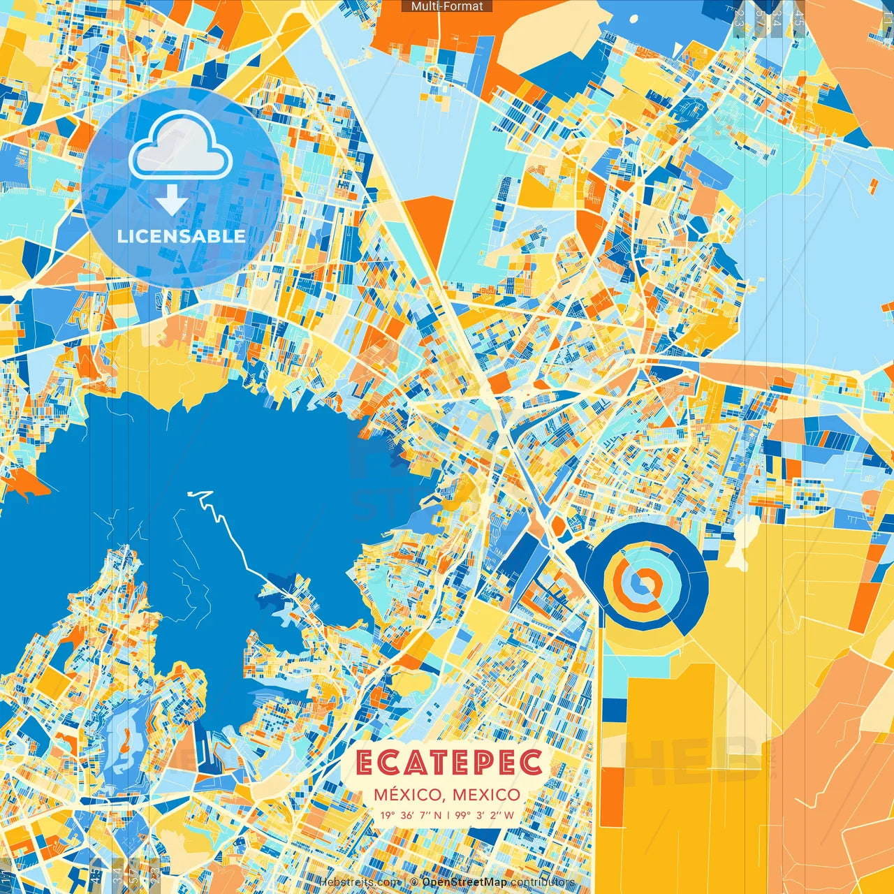 Ecatepec, México, Mexico blue and orange vector art map template