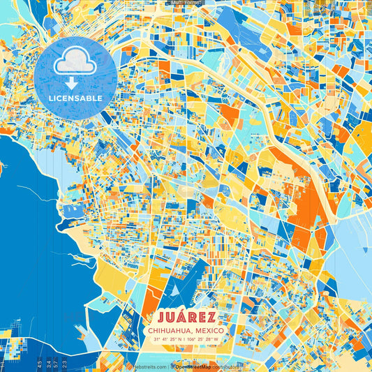 Juárez, Chihuahua, Mexico blue and orange vector art map template