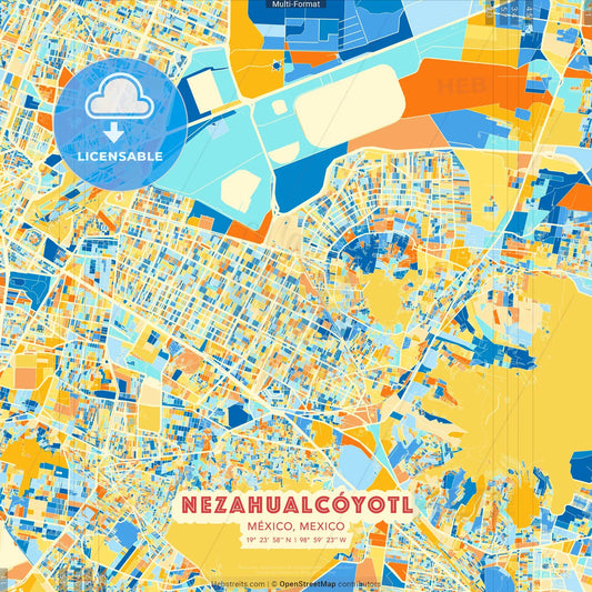 Nezahualcóyotl, México, Mexico blue and orange vector art map template