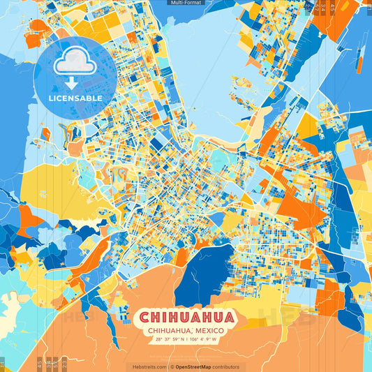 Chihuahua, Chihuahua, Mexico blue and orange vector art map template