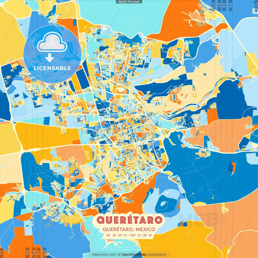 Querétaro, Querétaro, Mexico blue and orange vector art map template