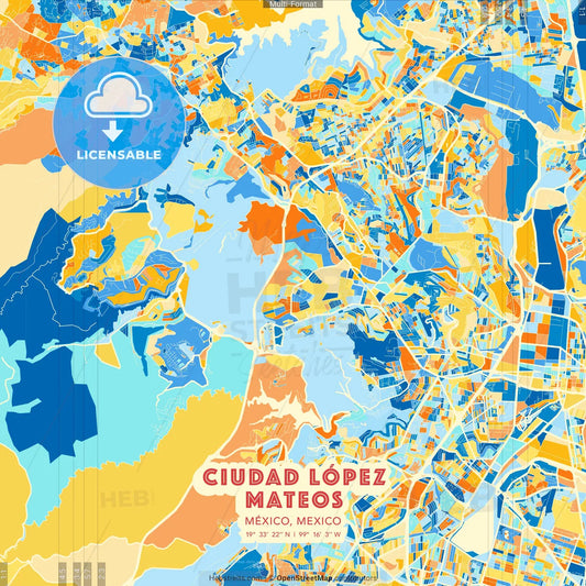 Ciudad López Mateos, México, Mexico blue and orange vector art map template