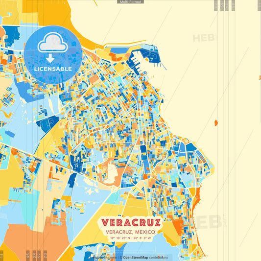 Veracruz, Veracruz, Mexico blue and orange vector art map template