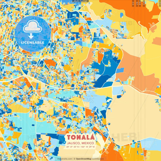 Tonalá, Jalisco, Mexico blue and orange vector art map template