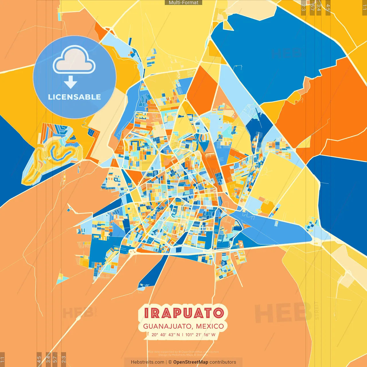 Irapuato, Guanajuato, Mexico blue and orange vector art map template