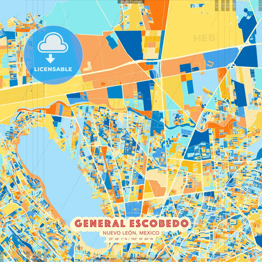 General Escobedo, Nuevo León, Mexico blue and orange vector art map template