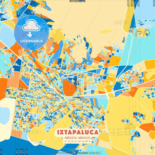 Ixtapaluca, México, Mexico blue and orange vector art map template