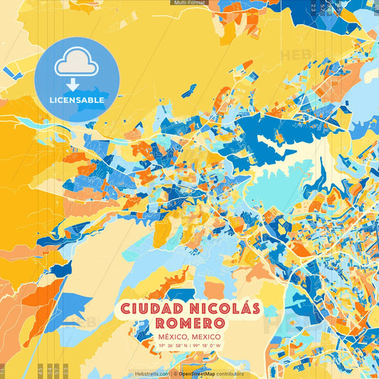 Ciudad Nicolás Romero, México, Mexico blue and orange vector art map template