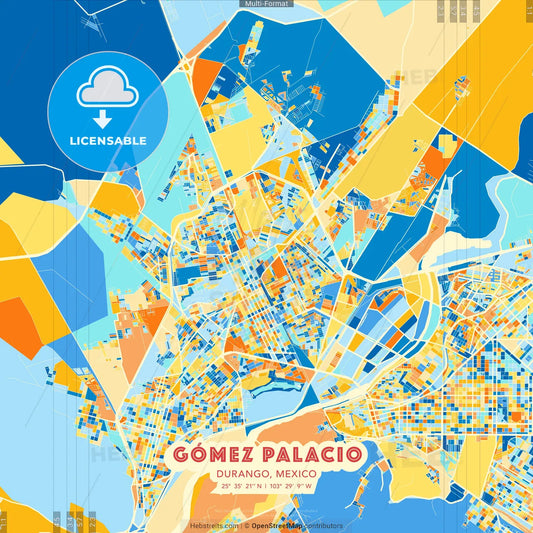 Gómez Palacio, Durango, Mexico blue and orange vector art map template
